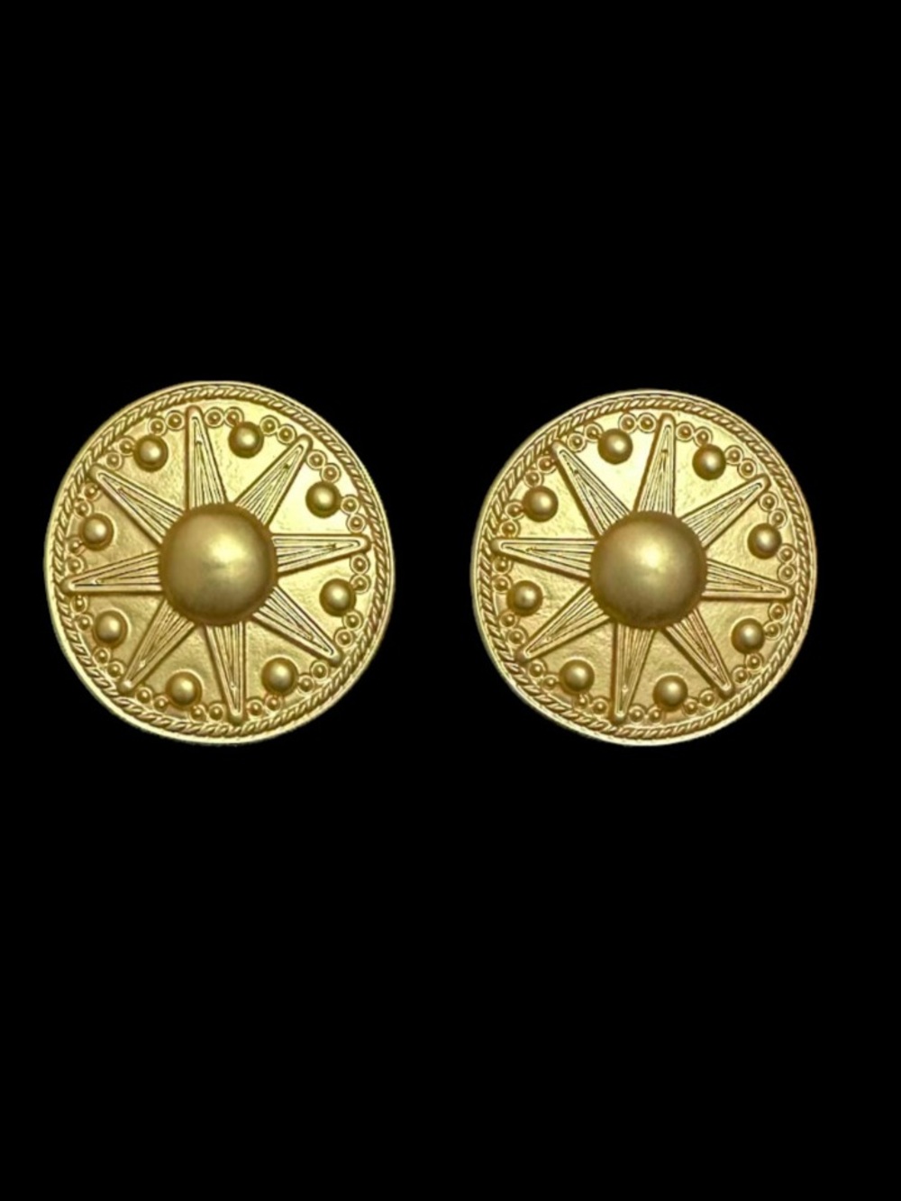 Gold Starburst Round Button Clip-on Earrings - Women Jewelry
